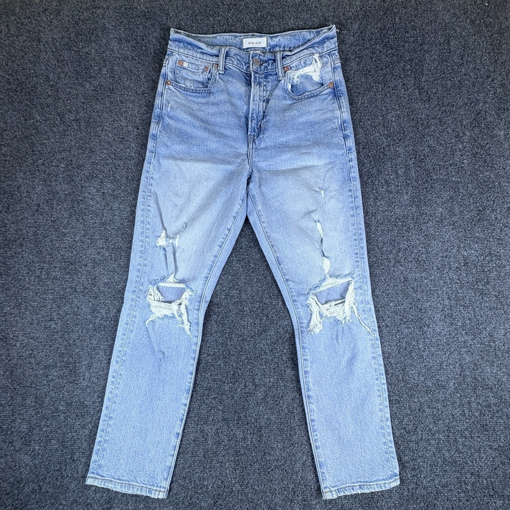 American Eagle AE77 Mom Jeans Womens 28x25‎ Blue Denim Ripped Organic Cotton